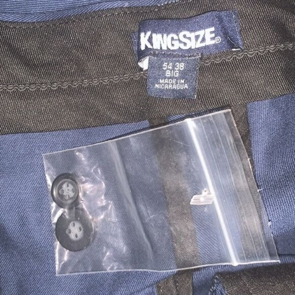 Mens Kingsize Big Navy Cotton Pants 54x34  Expandable Waist Flat Front Button & - Picture 3 of 10